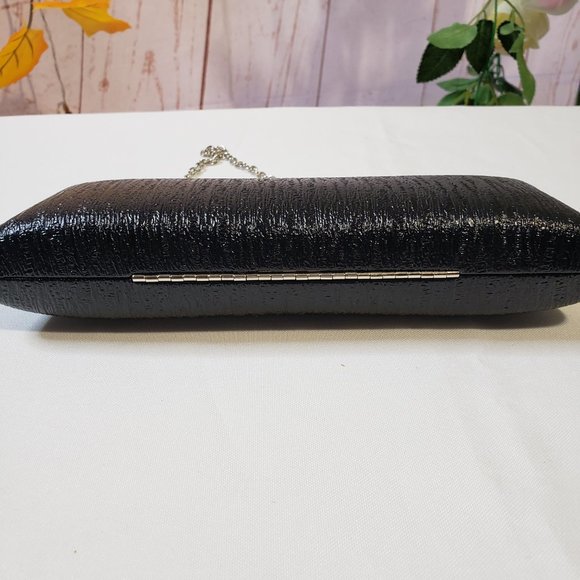 Kate Landry Black Textured Barrel Evening Mini Hand Bag Clutch Purse Chain - Picture 5 of 12